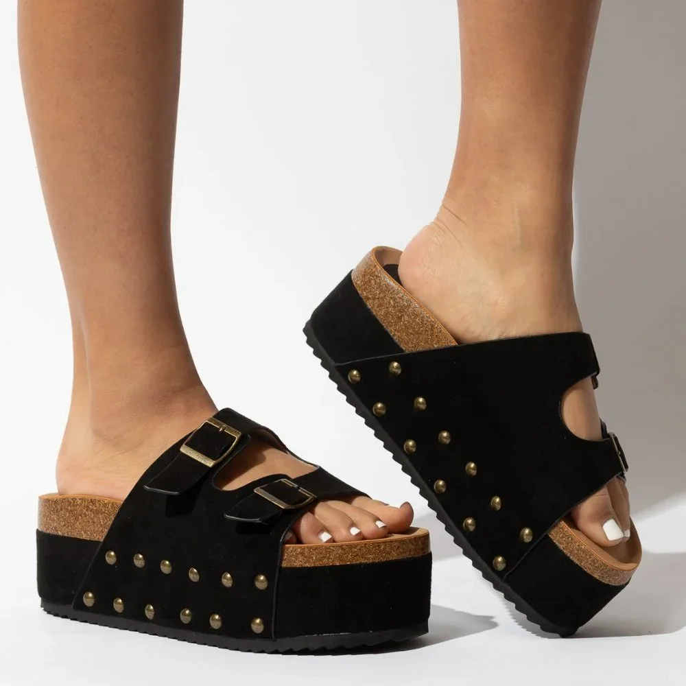 BLACK PLATFORM CLOG SANDAL BIRKEN SANDAL - NON-BRANDED - Picture 2 of 7